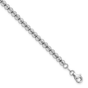 14k White Gold Italian 4mm Diamond Cut Bead Chain Bracelet, 7.25 Inch